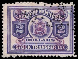 US REVENUE Stamp - New York Stock Transfer, 2c, Overprint 1301 - £1.17 GBP