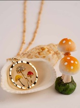 Mushroom Round Necklace, Gift For Her, Jewelry, Pretty and Shabby - $32.35