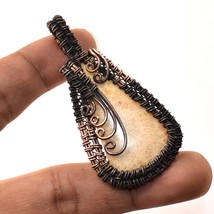 Fossil Coral Gemstone Handmade Copper Wire Wrap Pendant Jewelry 2.40" SA 303 - $6.49