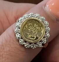2Ct Round Lab Created Diamond Womens Panda Bear Coin Ring 14K Yellow Gold Plated - £148.83 GBP