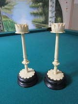 Candle Holders Pair Cow Bone ON Wood Base 7&quot; - $74.47