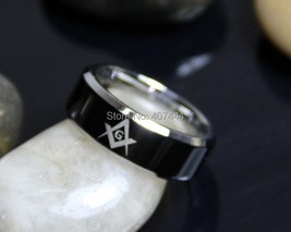 Free Shipping Hot Sales 8MM Black Top Silver Beveled Men&#39;s Masonic Freemason Sta - £20.20 GBP