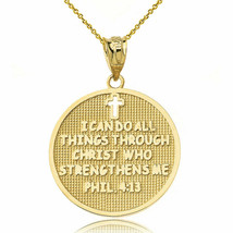 14k Gold Philippians 4:13 I Can Do All Things Through Christ Pendant Necklace - £194.77 GBP+