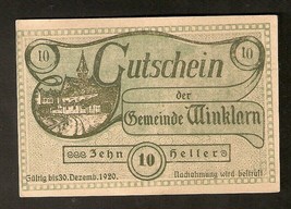 Austria Gutschein Gemeinde WINKLARN in Nieder-Österreich 10 heller 1920 ... - £3.85 GBP