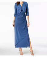 Alex Evenings Empire Waist Bolero Jacket Dress Blue Evening Gown Mother ... - $119.00