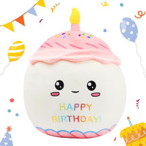 Birthday Cake Plush Pillow Soft Cake 12&#39;&#39; Plush Toy Cute Stuffed Animal Home Roo - £26.35 GBP