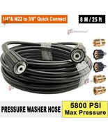 Pressure Washer Hose 5800PSI 25 FTX1/4&quot;,M22 14mm to 3/8&quot; Quick Connect C... - £39.95 GBP