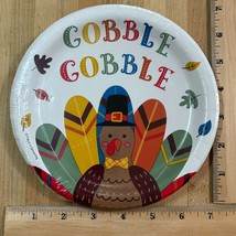 Thanksgiving &quot;Gobble Gobble&quot; 7 Inch Round Paper Plates 12 Count Turkey D... - $6.85