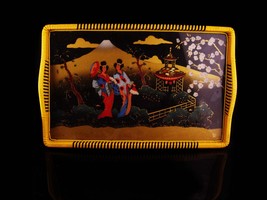 Vintage Reverse Painted Tray - Geisha theme - Oriental Asian art - abalone inlay - £114.90 GBP