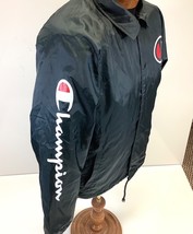 Vintage Champion Black Lined Varsity Bomber Jacket Logo Spellout Snap Mens Sz M - £26.16 GBP