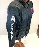 Vintage Champion Black Lined Varsity Bomber Jacket Logo Spellout Snap Me... - £26.08 GBP