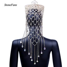 StoneFans Sparkling Crystal Tiara  Wedding Headdress Bride Crown Round L... - £119.02 GBP
