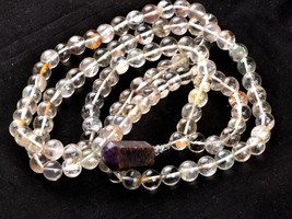 Satyaloka Satyamani , gold ,agnitite,phantom, rutile mix quartz 108  rosary#6341 - £81.50 GBP