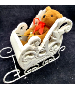 Christmas Wooden Hand Carved Sleigh with metal runners &amp; Teddy Bear - €14,71 EUR