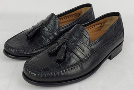 Florsheim Pisa Mens Crocodile Print Shoes 8EEE Black Leather Tassel Slip On NICE - £39.04 GBP