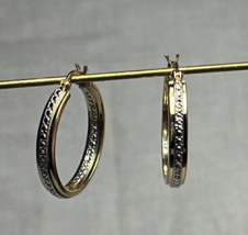 14K Yellow Gold Hollow Hoop Earrings  3.17g Fine Jewelry Diamond Cut No ... - £205.23 GBP