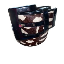 Ann Taylor Cow Print Wide Accent Belt with Black Genuine Leather Trim size Small - £25.71 GBP