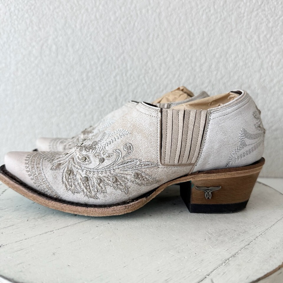 NEW Lane Santorini Cowboy Booties Womens 5 White Short Cowgirl Boots Snip Toe Item image 4