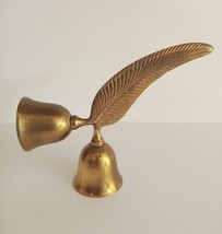 Feather Double Brass Bell 7&quot; Tall Genuine Solid Brass Heavy VTG Decor Letter - £13.43 GBP