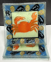 4 PEGGY KARR FUSED GLASS SQUARE CRAB Dishes Plates Platters 11.5&quot; - $108.90