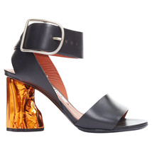 Acne Studios Obin Metallic Bark Heel Leather Sandals Women Black Size 37 - £185.81 GBP