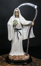 12.75&quot; Tall Holy Death Santa Muerte Holding Scythe In White Tunic Robe S... - £32.06 GBP