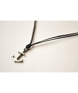 Anchor necklace for men, silver pendant, black string, gift for him - £10.28 GBP