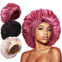 3Pcs Extra Large Silk Satin Sleep Bonnets for Women - Jumbo Hair Bonnets... - £15.62 GBP