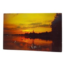 Postcard Sunset Geese On Lake Chrome Unposted - £5.46 GBP