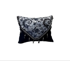 Luxury Black &amp; Silver Pillow, Unique Beautiful Design,  Black Velvet, 16x18&quot; - £46.61 GBP