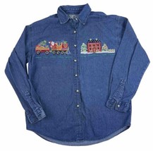 That&#39;s The Way To Go Women&#39;s Long Sleeve Christmas Cotton Denim Shirt Large - $18.80