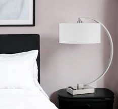 26&quot; Nickel Metal Lantern Desk USB Table Lamp With White Shade - $457.31