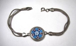 Vintage Sterling Silver Floral Millefiore Glass Bracelet C3734 - £31.01 GBP