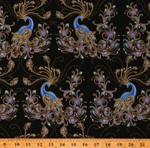 Cotton Peacocks Metallic Flourish Cotton Fabric Print by the Yard D580.52 - £9.55 GBP