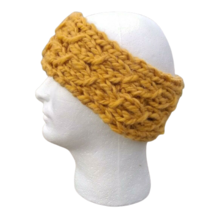 Women&#39;s Irish Cabled Headband Handmade Alpaca Knit M/L Mustard Yellow Circlet - £14.71 GBP