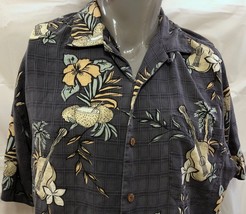 Tommy Bahama Gray Ukelele Pineapples Hawaiian Silk Shirt Size M Aloha Hi... - $49.49