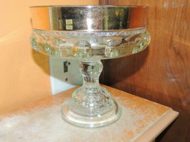 Antique EAPG Compote 7&quot; Kings Crown pattern clear with Gold Gilt Rim Bowl - $35.99