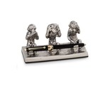 Bey-Berk R21C Antique Silver Plated See, Hear &amp; Speak No Evil Monkey Pen... - £66.80 GBP