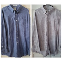 Lot 2 LL Bean 17-34 XL Wrinkle Resistant Plaid Long Sleeve Button Blue White - £28.98 GBP