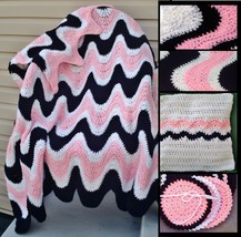 3 Color Exaggerated Ripple Afghan, Pillow &amp; Coasters Crochet Pattern B PDF File - £4.76 GBP