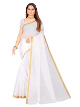 Women&#39;s White Art Silk Solid Saree With Blouse Sari - £17.16 GBP