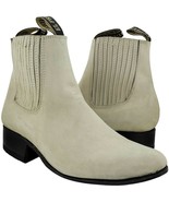 Mens Cream Ankle Chelsea Boots Cowboy Dress Nubuck Leather Pull On Size 7 - £70.39 GBP