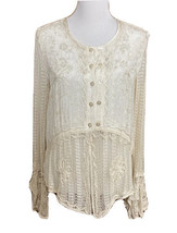 Bedford Fair Lifestyles Boho Top Floral Embroidered Blouse Netted Sleeve... - $25.88