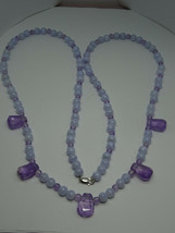 Genuine Amethyst &amp; Blue Lace Agate Bead Necklace w/ 14K Clasp,36&quot;,70.5g - £145.77 GBP