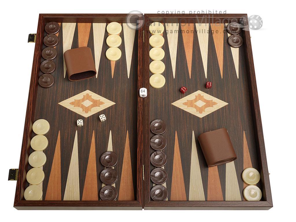 Open Box! 19" Manopoulos Wood Backgammon Set - Wenge (no side racks) - $70.00
