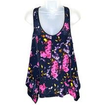 GEMMA 100% silk floral racerback flowy layered tank blouse black/pink si... - £19.27 GBP