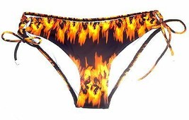 Beach Babe Australia Black w/Yellow Orange Flames Bikini Bottoms NWOT Sz 12 - £21.64 GBP