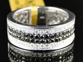 10K Mens Womens White Gold Finish BLACK/WHITE Diamond Engagement Wedding Band Ri - £67.24 GBP