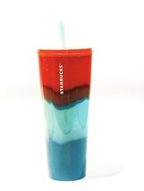 Starbucks 2021 Summer Trio Warm Multi Colors Red Blue Wave Tumbler Summer 24 Oz - £39.47 GBP