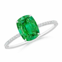 Authenticity Guarantee 
Thin Shank Cushion Emerald Ring with Diamond Accents ... - £3,532.96 GBP